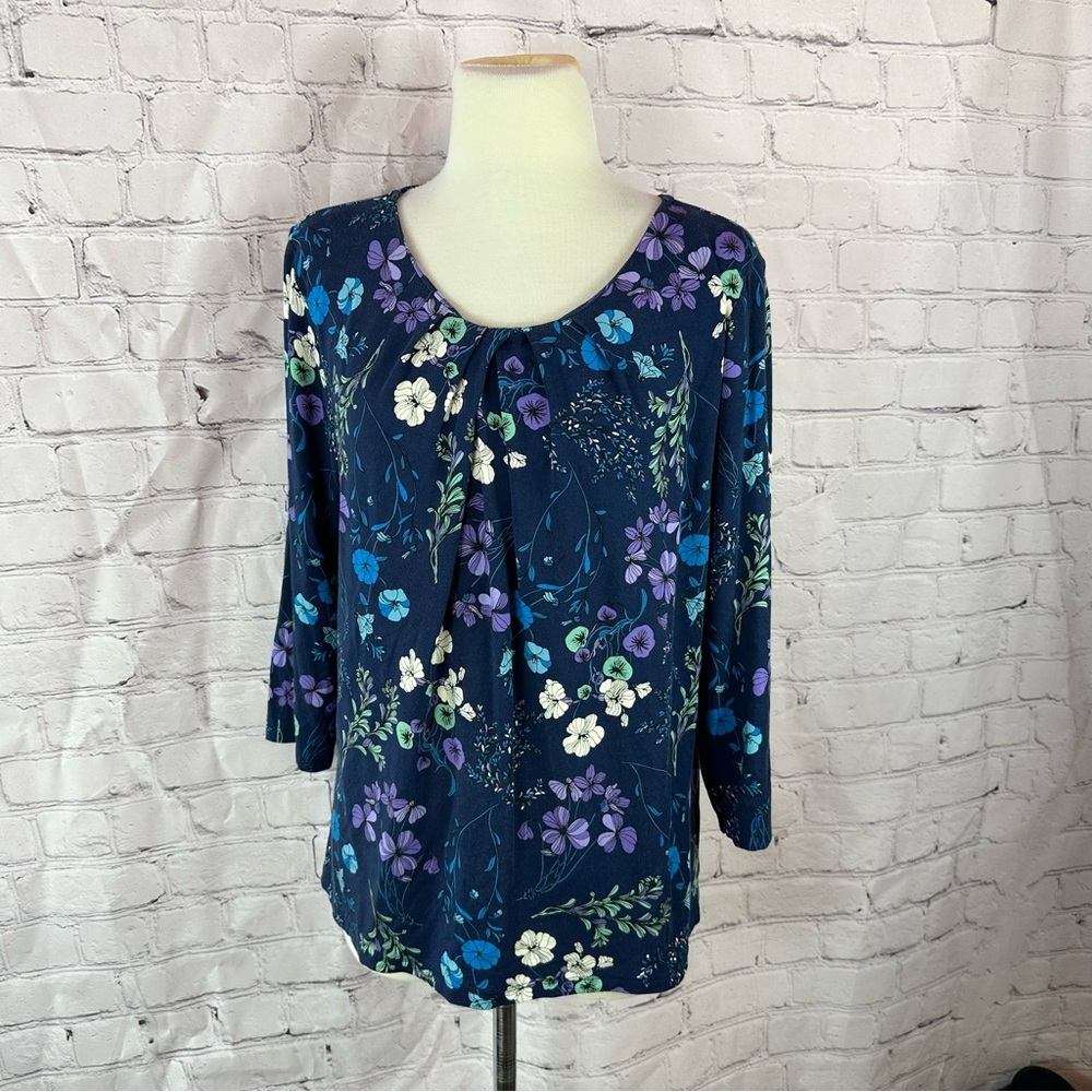 Talbots petites Floral Blouse pleated womens XLp business casual layer travel